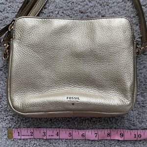 Gold metallic fossil crossbody bag. Leather. Like new!